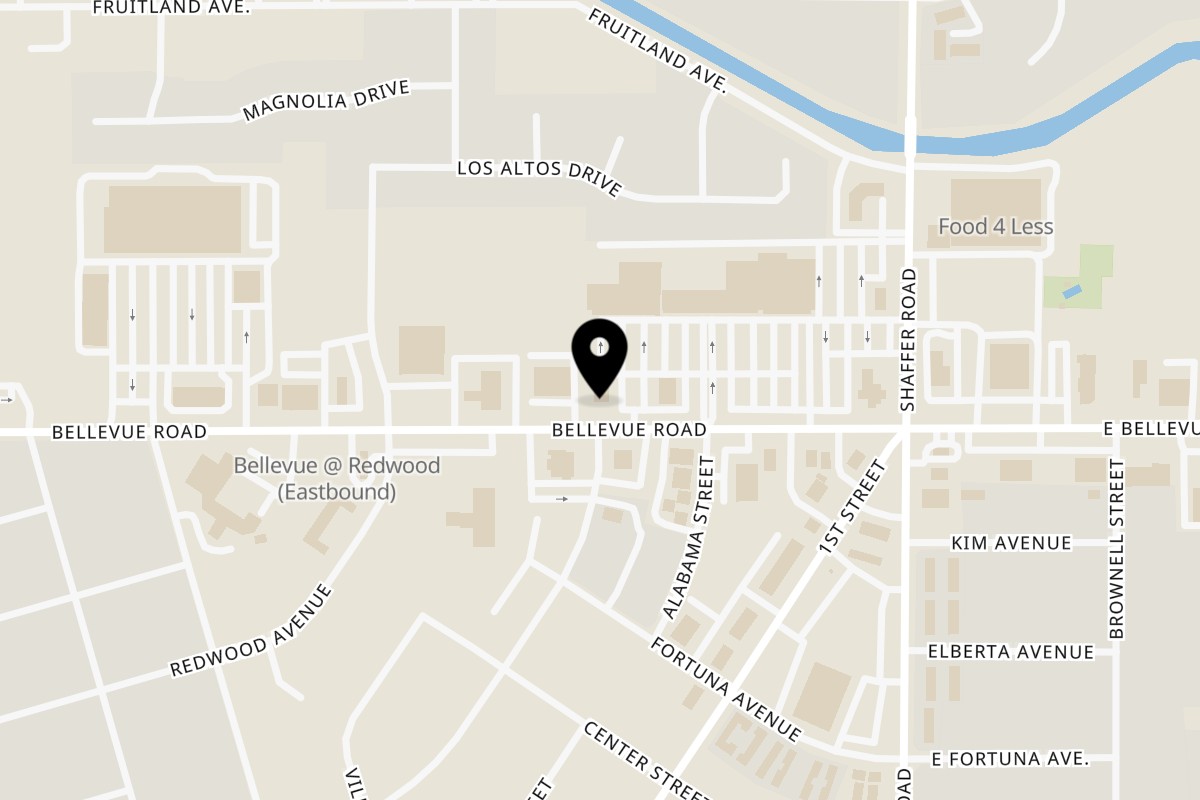 Map showing the location of Jams@209 Sports Bar & Grill Atwater on 591 Bellevue Rd in Atwater